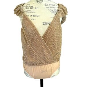 TJD gold sparkly shimmery holiday ruffle sleeve bodysuit sz M